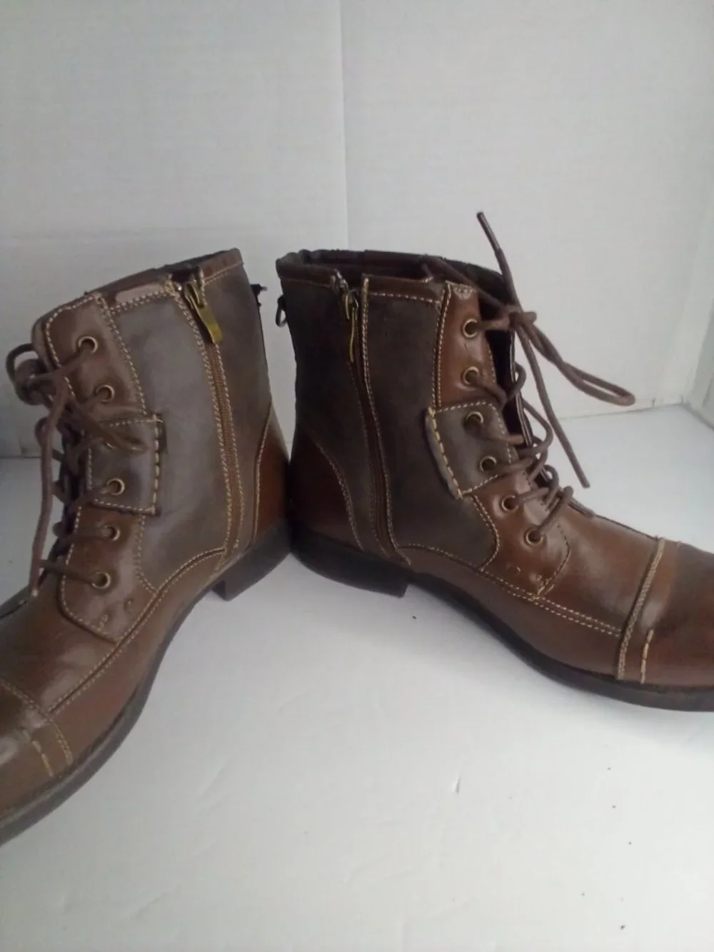 Steve Madden Boots Men 11.5 M Lace Up Zipper Leather Ankle